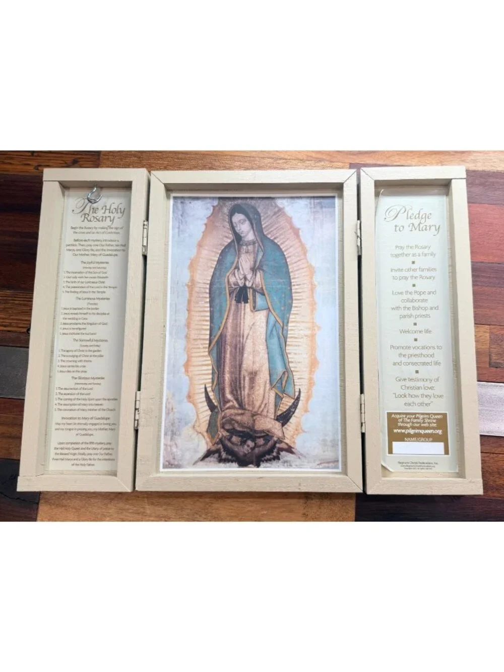 Vintage Our Lady of Guadalupe Wooden Trifold Altar Box Triptych, spiritual